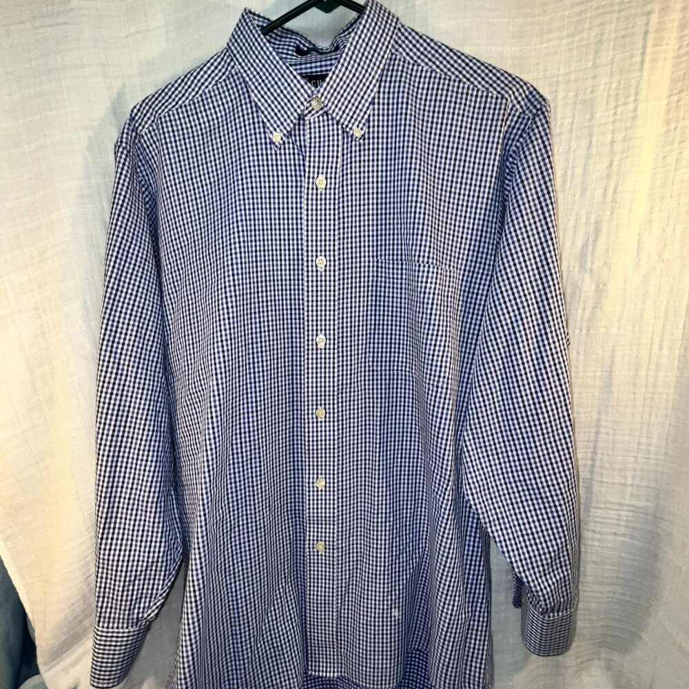 CHAPS Mens Size XL Essentials Wrinkle-Free Regular Fit - Blue/White Plaid  NICE!